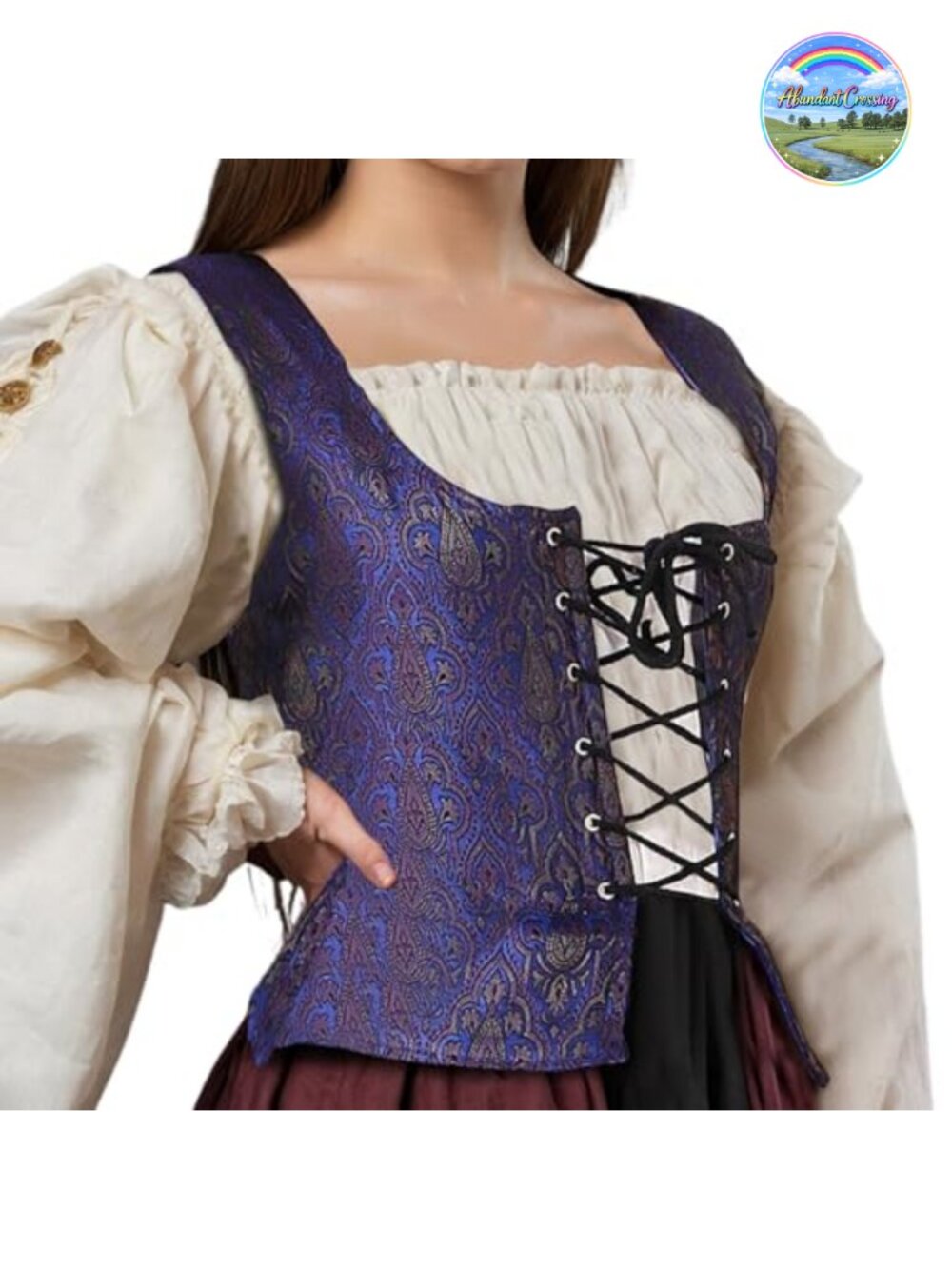 Women's Renaissance Pirate Reversible Corset Bodice Costume Top, Adjustable